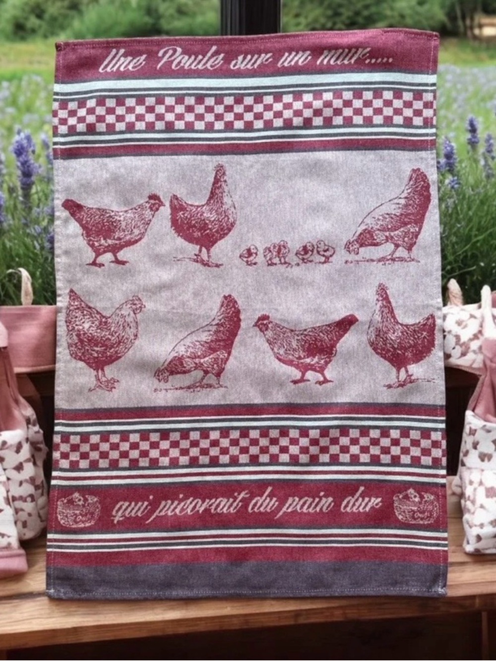 New ~ Sud etoffe Provence Tea Towel ~ Chicken French Cotton Kitchen Decor ~ Red